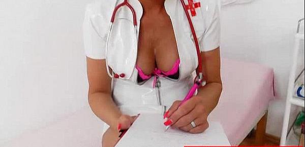  Lady nurse practitioner playing with herself with gyno-tool